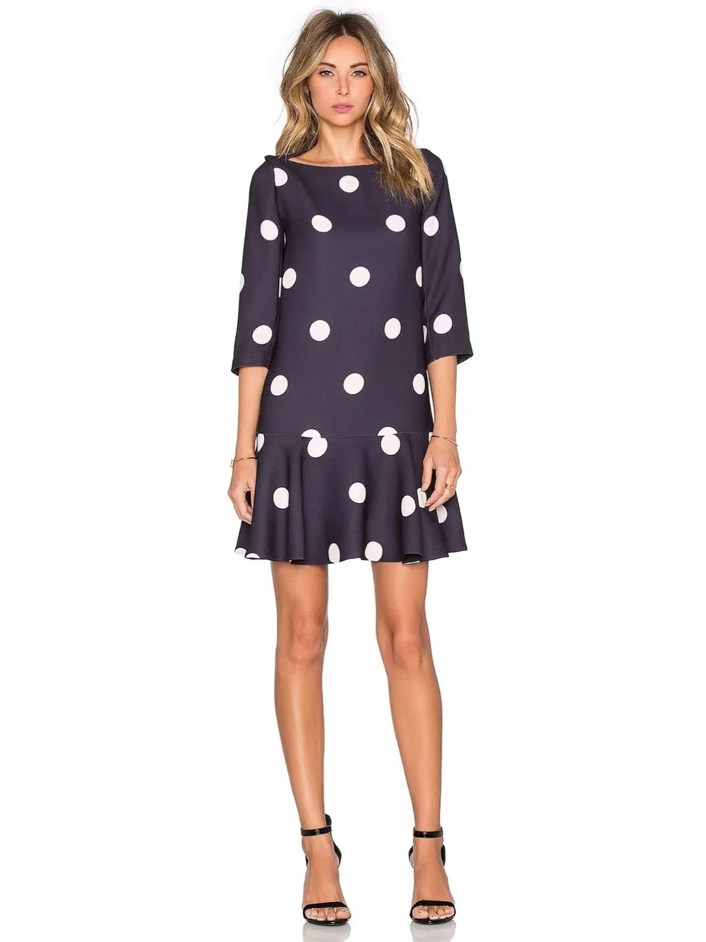 KATE SPADE Steal the Spotlight Flounce Navy & Light Pink Polka Dots Shift Dress